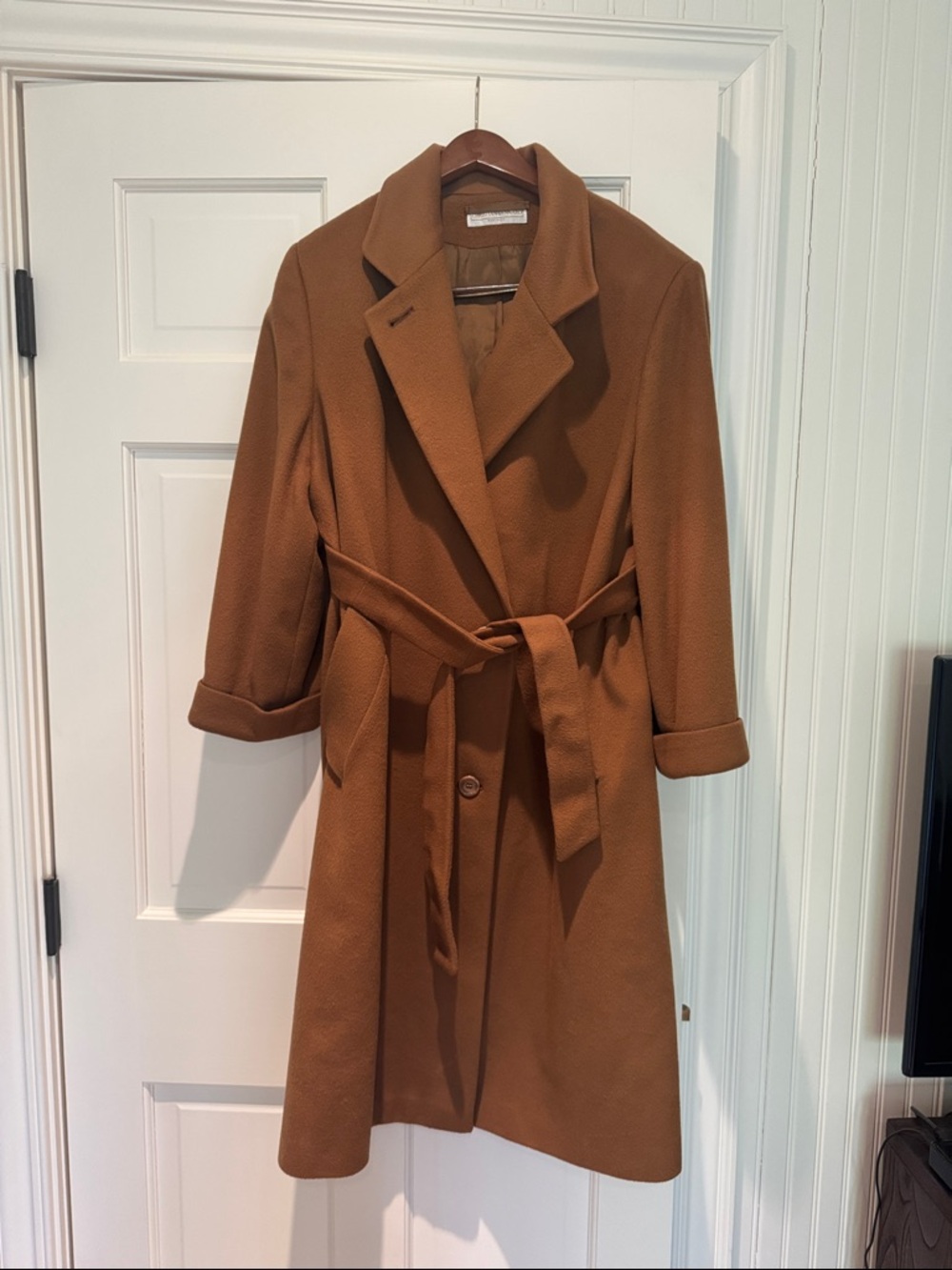 100% Cashmere Camel Belted Trench Coat Women's Luxury size 16 Christian Gennaro